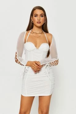 Solado 2 In 1 Halter Neck Lace Up Mesh Splicing Mini Dress