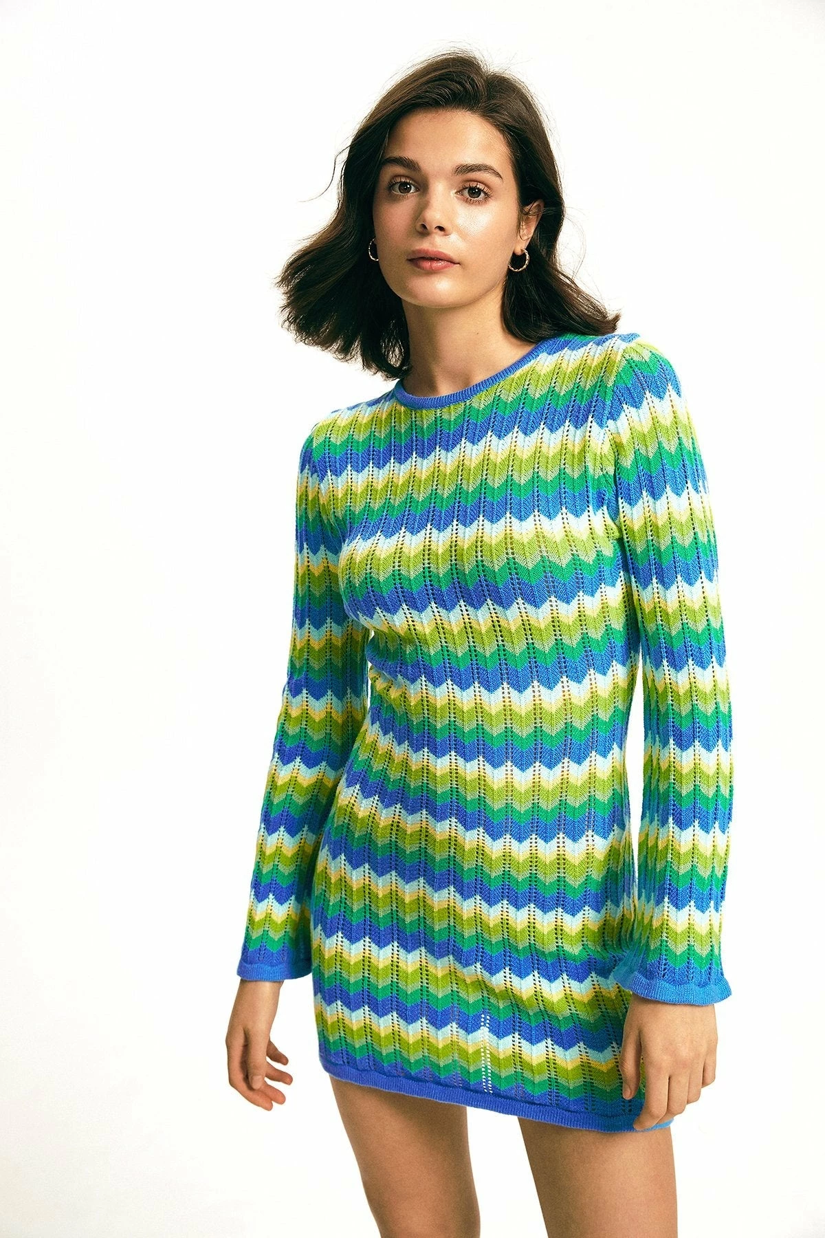 Solado Open Back Stripe Print Long Sleeve Knitted Sweater Dress 4 Solado Open Back Stripe Print Long Sleeve Knitted Sweater Dress - Image 4