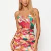Solado Abstract Print Colorblock Ruched Mini Dress
