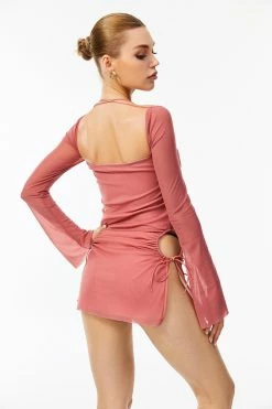 Alternative view of Solado Mesh Splicing Drawstring Split Side Mini Dress