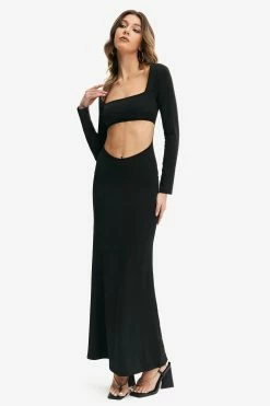 Solado Square Neck Cut Out Long Sleeve Maxi Dress