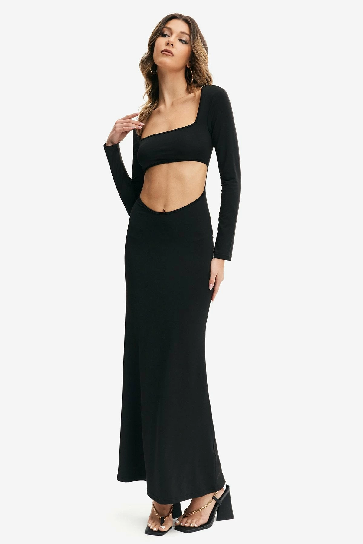 Solado Square Neck Cut Out Long Sleeve Maxi Dress 1 Solado Square Neck Cut Out Long Sleeve Maxi Dress