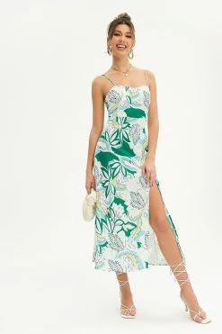 Solado Abstract Print Backless Split Hem Midi Dress