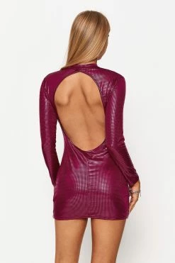 Solado Mock Neck Open Back Long Sleeve Bodycon Dress