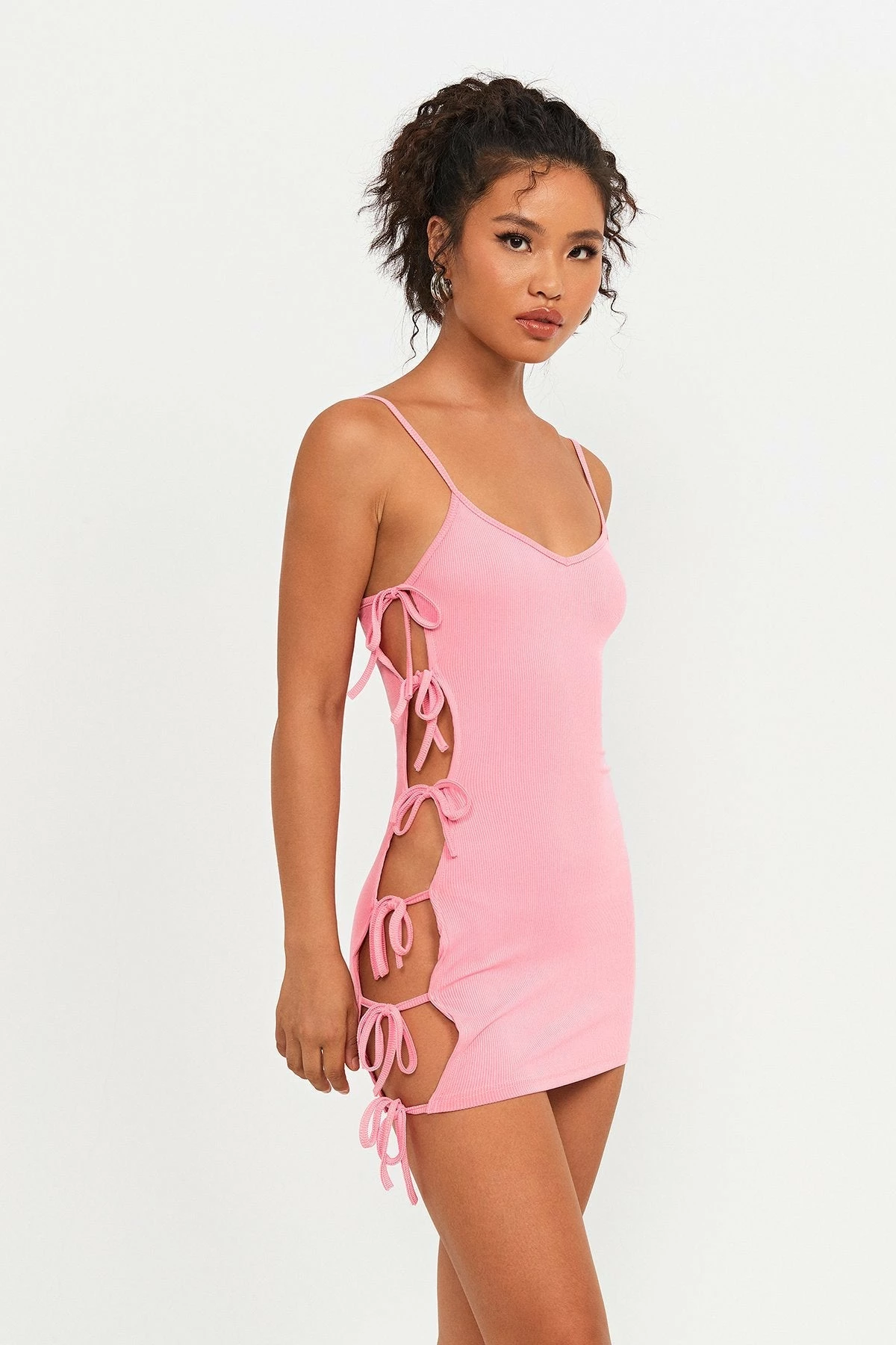 Solado Plunging Neck Tie Side Ribbed Mini Dress 1 Solado Plunging Neck Tie Side Ribbed Mini Dress