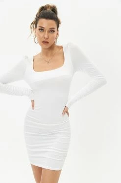 Solado Square Neck Cinched Waist Ruched Mini Dress