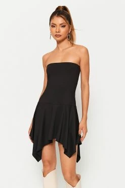 SOLADO Off Shoulder Asymmetrical Hem Solid Mini Dress