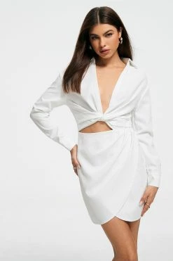 SOLADO Plunging Neck Twist Front Long Sleeve Mini Dress