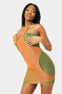 SOLADO 2 In 1 Mesh Gradient Sleeveless Bodycon Mini Dress