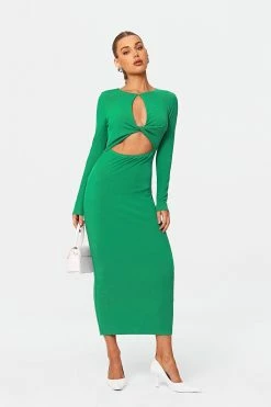 SOLADO Cut Out Twist Front Long Sleeve Maxi Dress