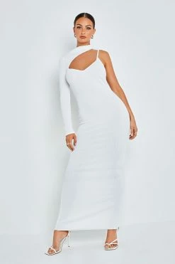 SOLADO Asymmetrical Neck One Sleeve Open Back Maxi Dress