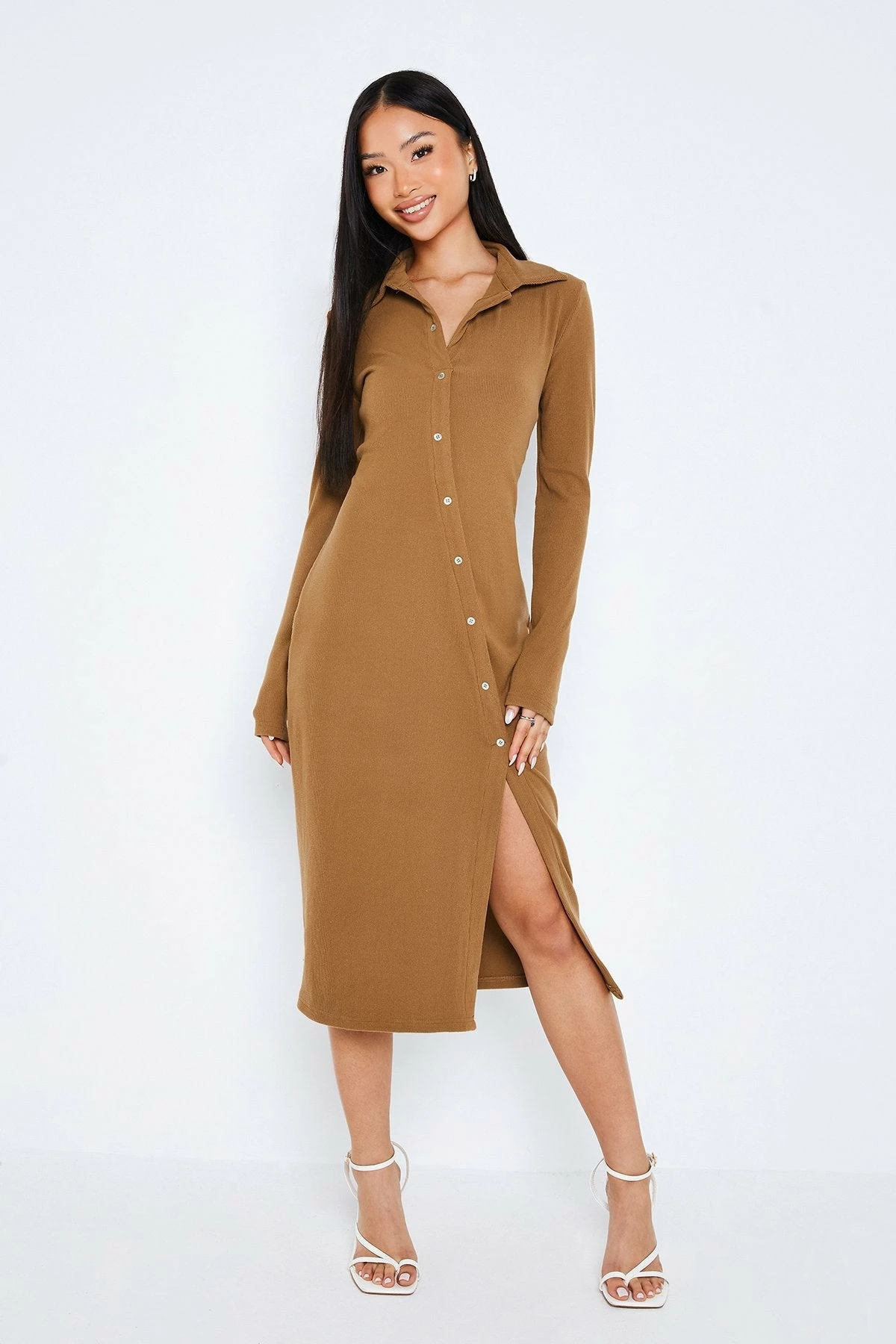 SOLADO Lapel Neck Button Front Split Hem Midi Dress 3 SOLADO Lapel Neck Button Front Split Hem Midi Dress - Image 3