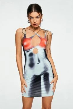 Solado Abstract Print Tie Strap Cut Out Mini Dress