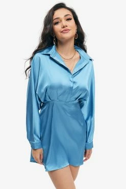 Alternative view of Solado Satin Lapel Neck Long Sleeve Mini Dress