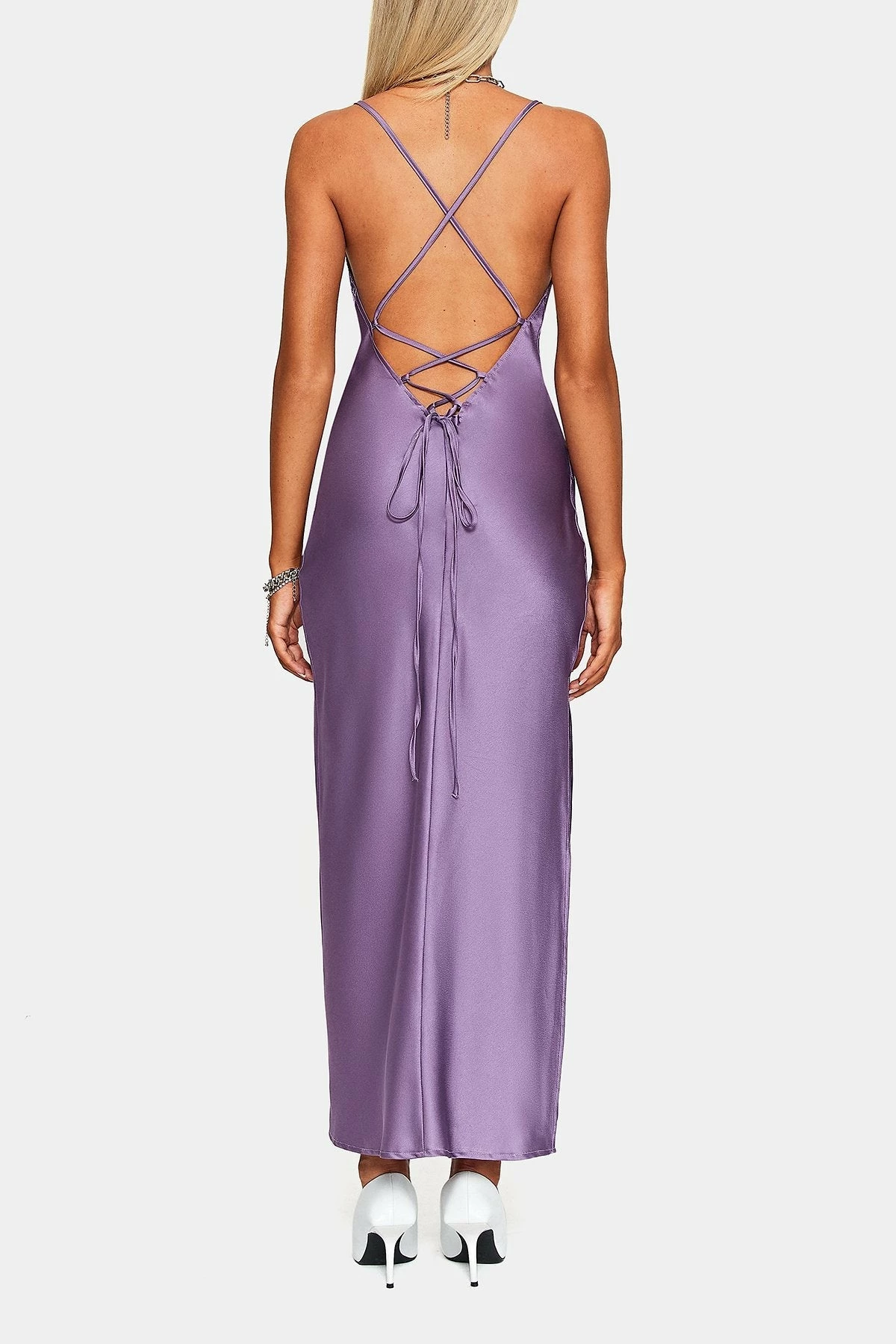 SOLADO Cowl Neck Split Hem Lace Up Open Back Maxi Dress 7 SOLADO Cowl Neck Split Hem Lace Up Open Back Maxi Dress - Image 7