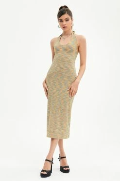 Solado Knitted Backless Split Hem Midi Dress