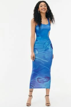 Solado Swirl Print Backless Bodycon Maxi Dress