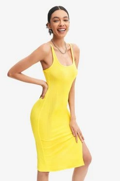 Solado Solid Split Leg Midi Dress