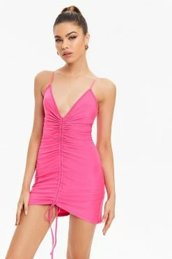 Solado Plunging Neck Drawstring Ruched Cami Mini Dress