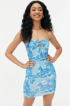 Solado Bralet Abstract Print Tie Detail Mini Dress