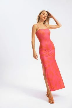 Solado Side Spilt Lace Up Abstract Print Maxi Dress