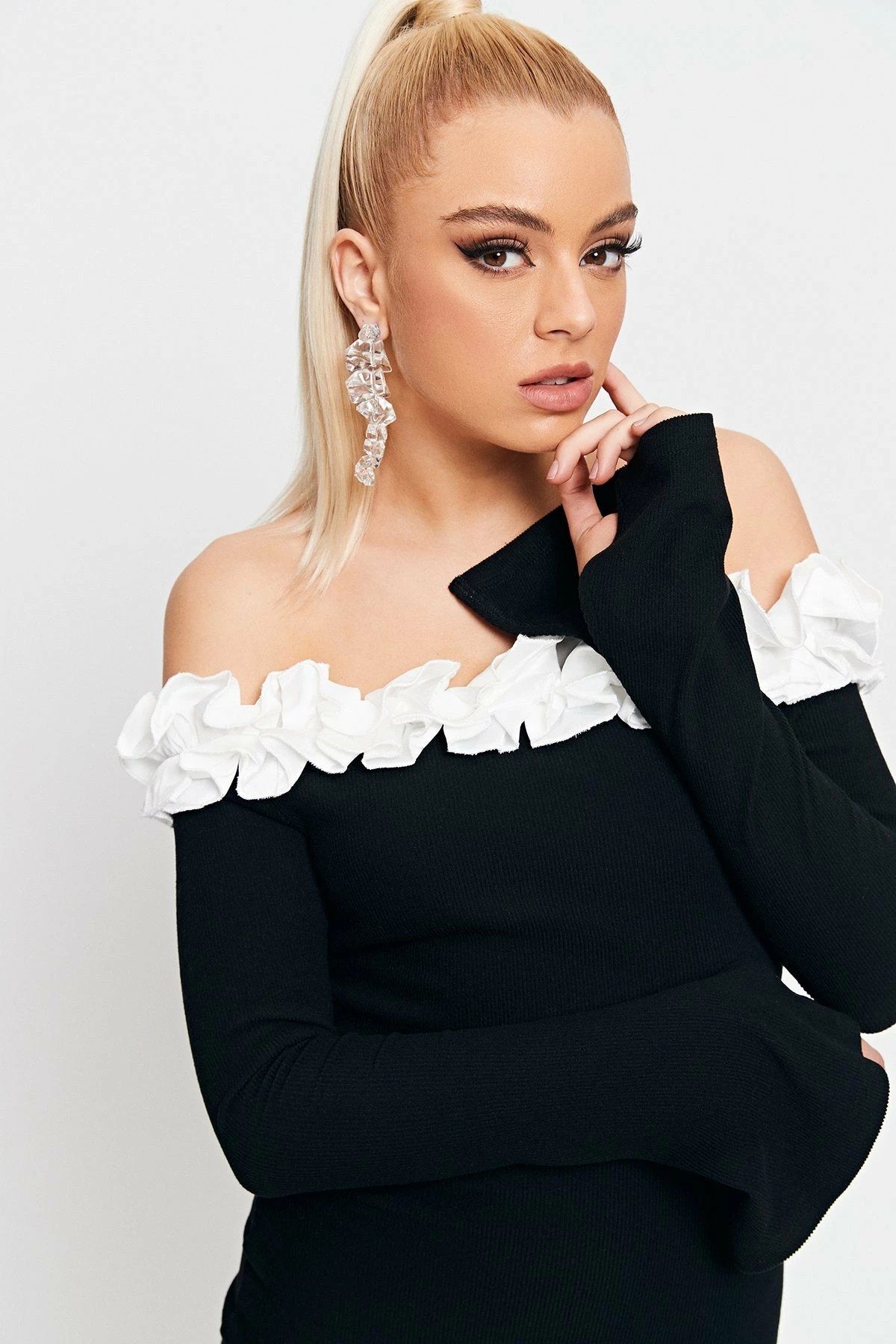 SOLADO Off Shoulder Colorblock Trim Split Cuff Mini Dress 5 SOLADO Off Shoulder Colorblock Trim Split Cuff Mini Dress - Image 5