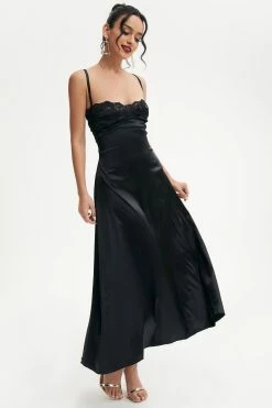 Solado Lace Trim Cut Out Plunging Neck Maxi Dress