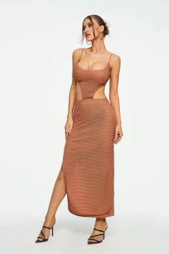 Solado Cut Out Cross Backless Split Hem Maxi Dress