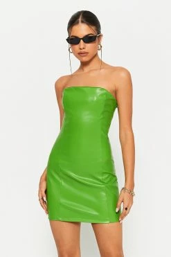 Solado Off Shoulder PU Leather Bodycon Tube Mini Dress