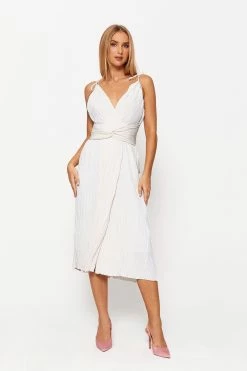 Solado Plunging Neck Tie Strap Split Hem Midi Dress
