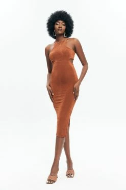 Solado Tie Back Cut Out Slit Hem Midi Dress