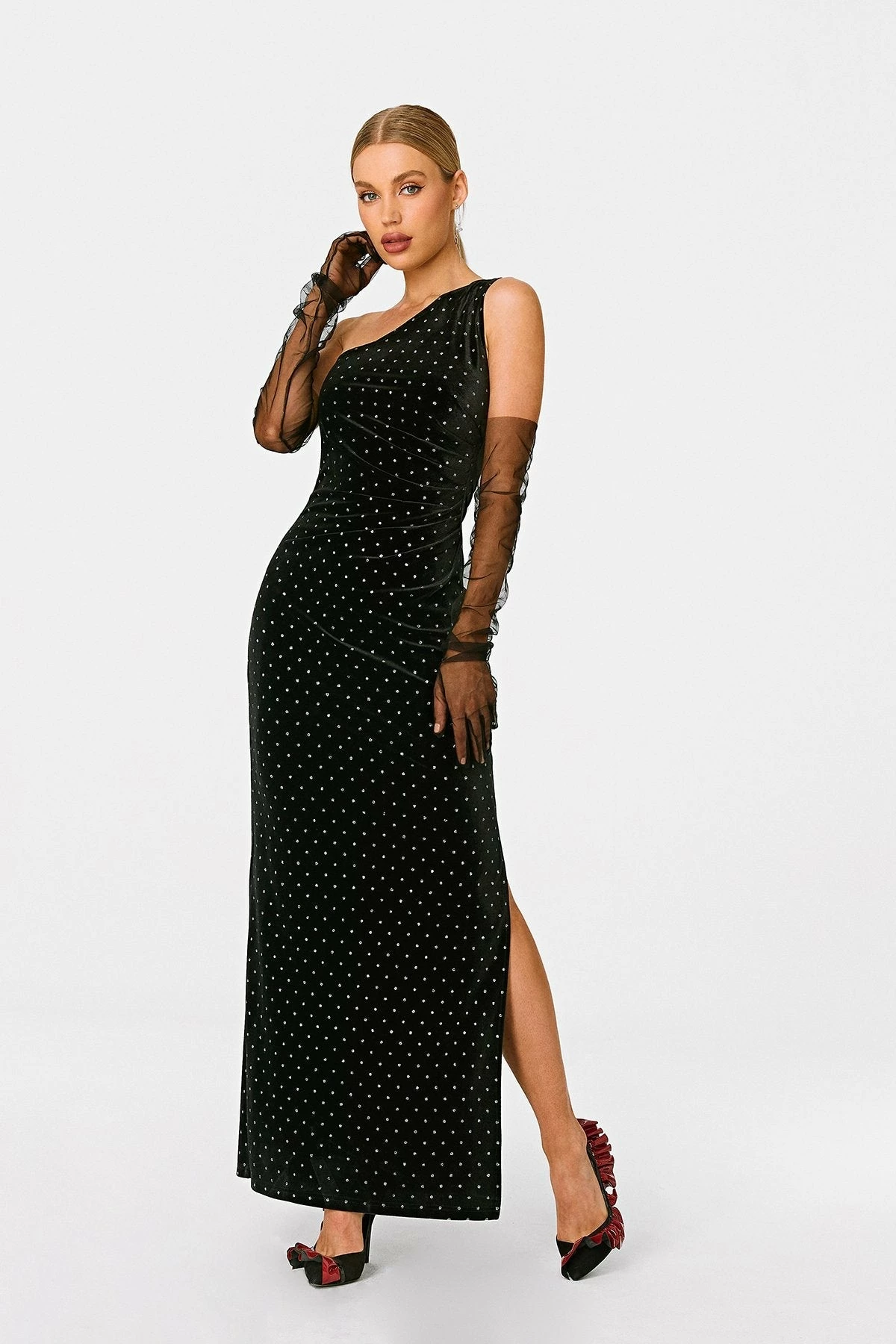 SOLADO One Shoulder Rhinestone Decor Split Hem Maxi Dress Without Gloves 4 SOLADO One Shoulder Rhinestone Decor Split Hem Maxi Dress Without Gloves - Image 4