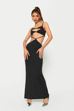 SOLADO Cut Out Zipper Back Split Hem Maxi Dress