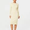 Solado Ribbed Knit Split Hem Bodycon Long Sleeve Midi Dress