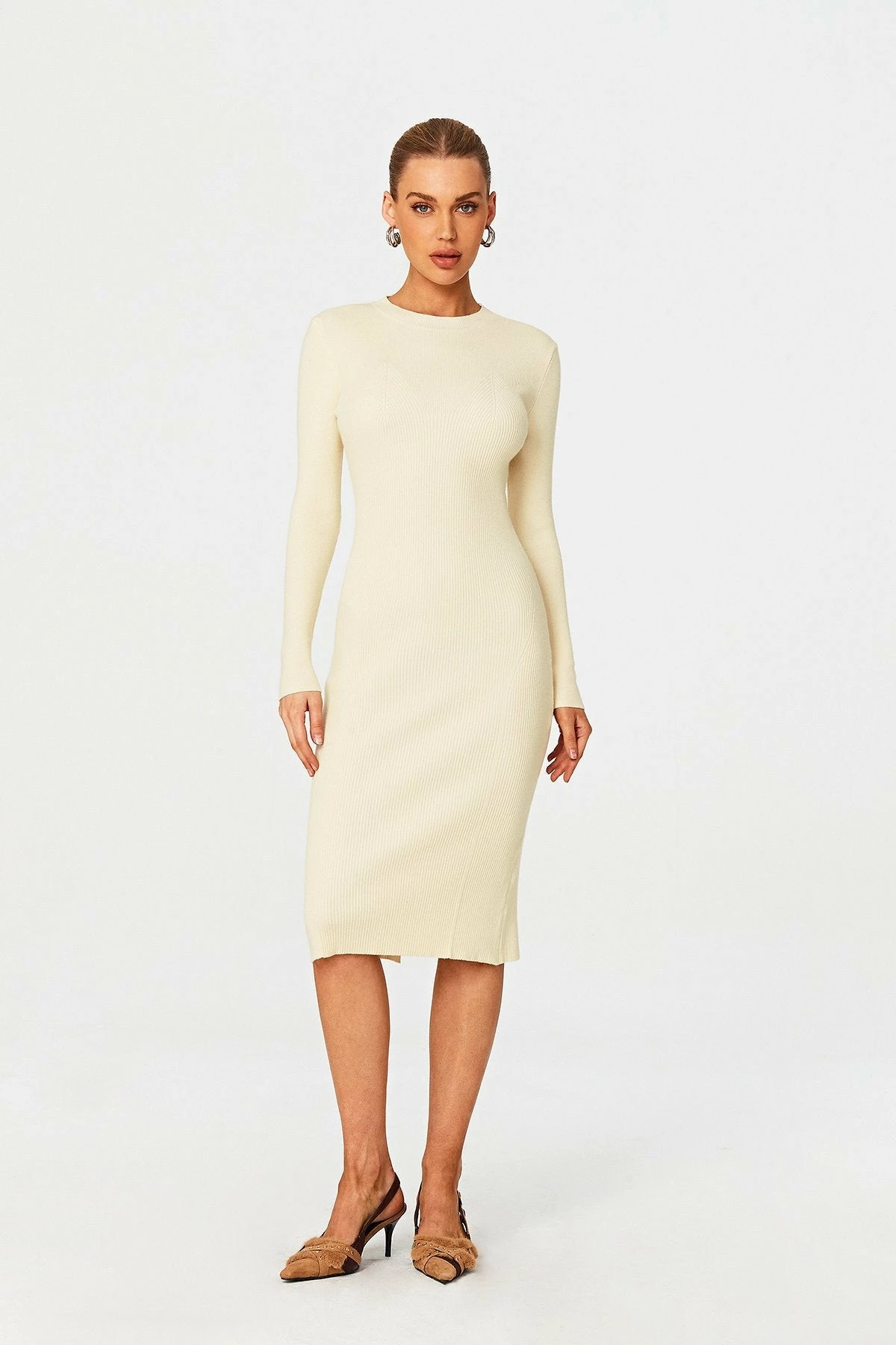 Solado Ribbed Knit Split Hem Bodycon Long Sleeve Midi Dress 1 Solado Ribbed Knit Split Hem Bodycon Long Sleeve Midi Dress