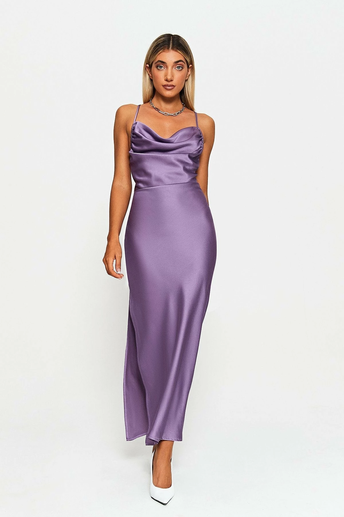 SOLADO Cowl Neck Split Hem Lace Up Open Back Maxi Dress 3 SOLADO Cowl Neck Split Hem Lace Up Open Back Maxi Dress - Image 3