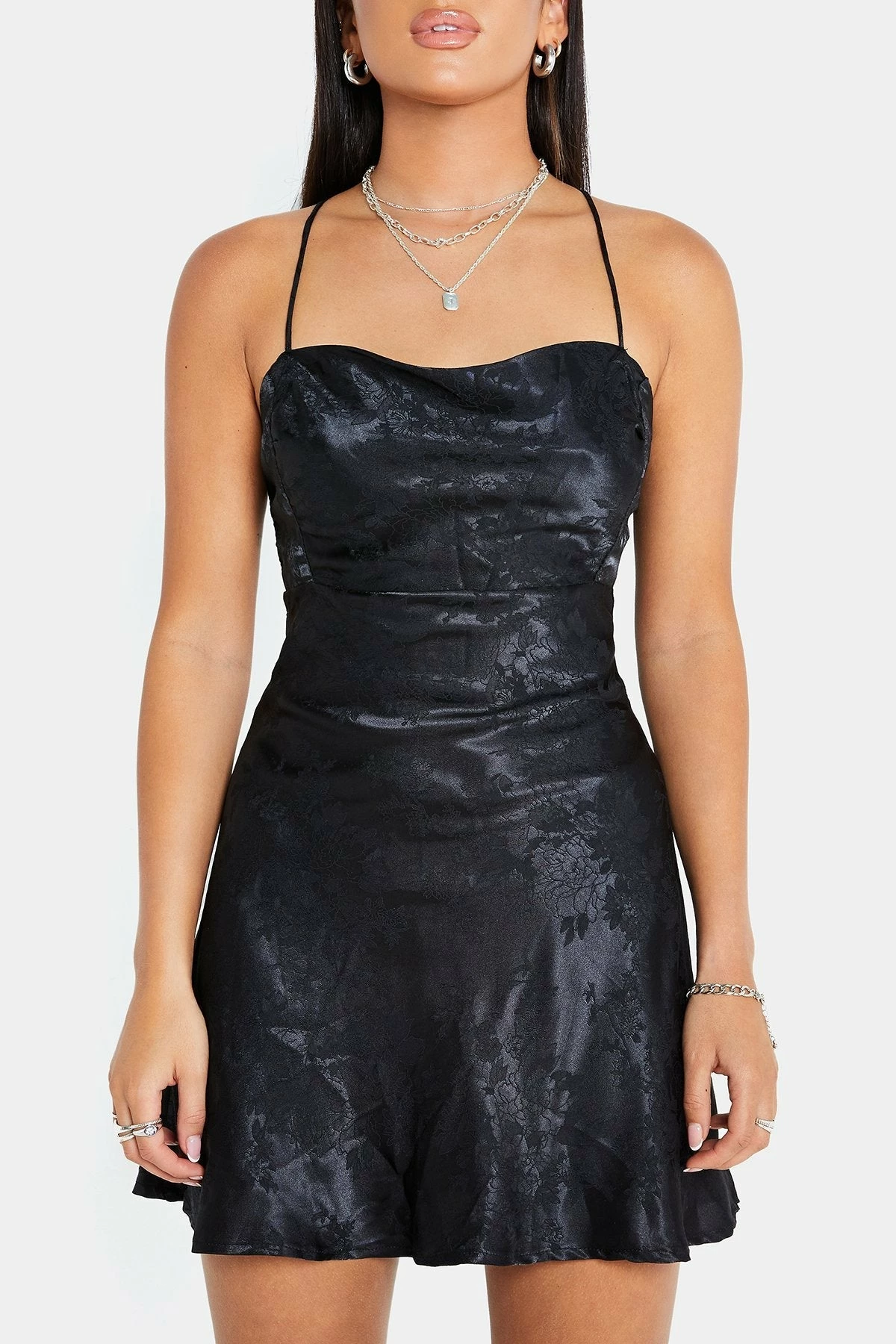 Solado Satin Jacquard Lace Up Backless Mini Dress 6 Solado Satin Jacquard Lace Up Backless Mini Dress - Image 6