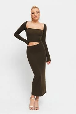 SOLADO Square Neck Cut Out Bodycon Midi Dress