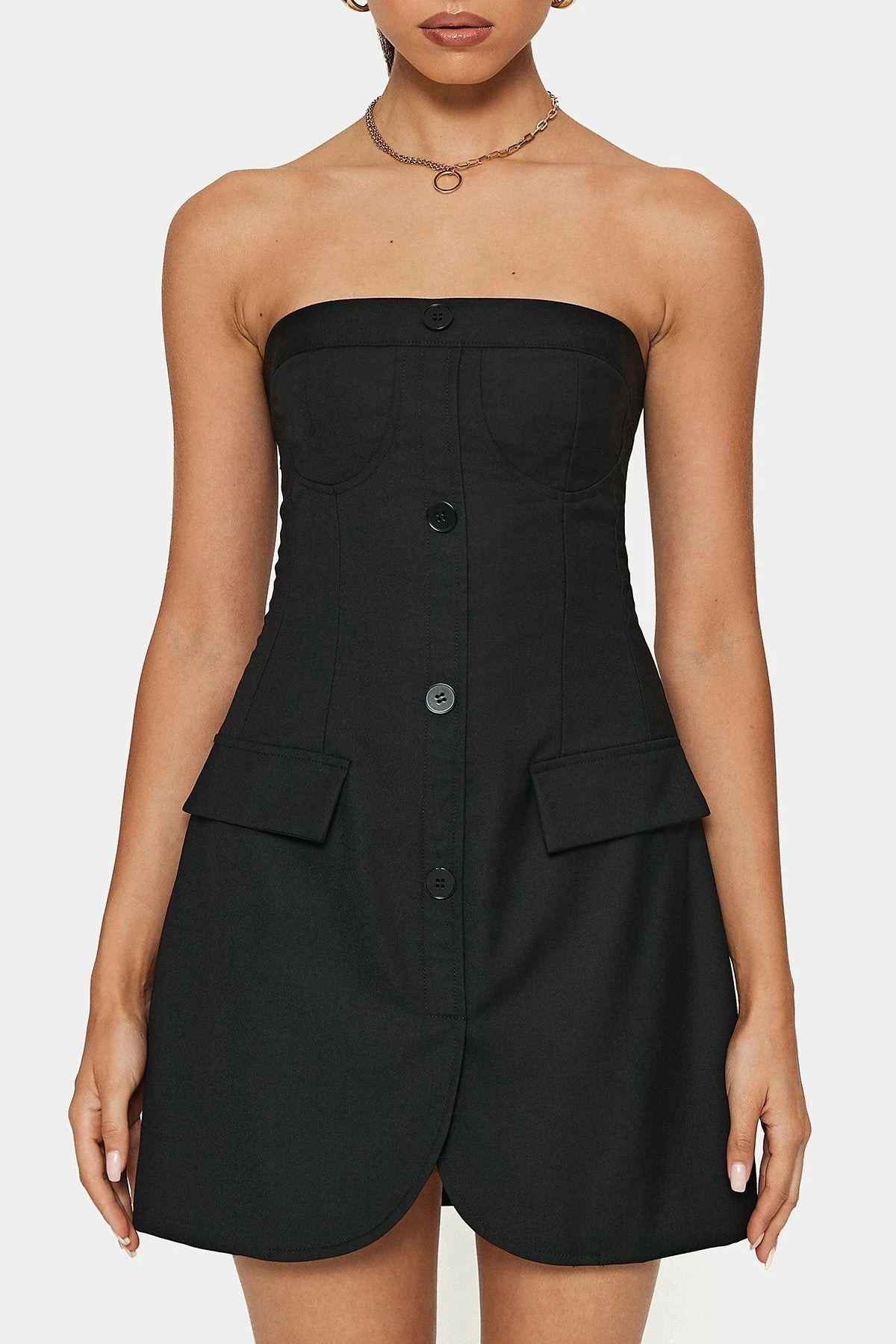SOLADO Off Shoulder Button Front A-Line Mini Dress 6 SOLADO Off Shoulder Button Front A-Line Mini Dress - Image 6