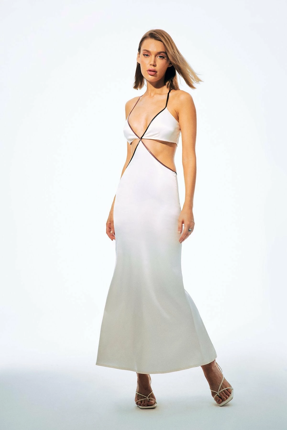 SOLADO Satin Plunging Neck Colorblock Trim Maxi Dress 1 SOLADO Satin Plunging Neck Colorblock Trim Maxi Dress