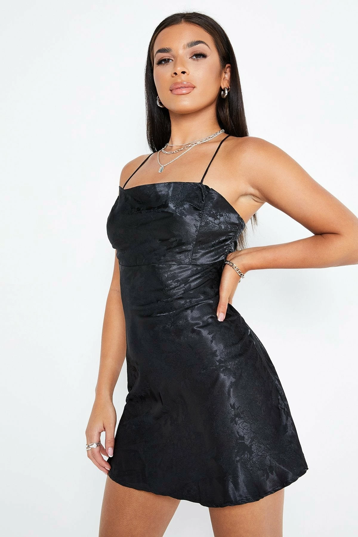 Solado Satin Jacquard Lace Up Backless Mini Dress 2 Solado Satin Jacquard Lace Up Backless Mini Dress - Image 2