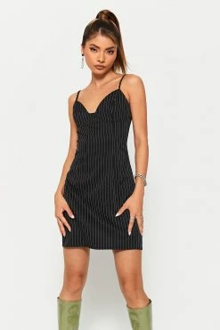 SOLADO Plunging Neck Stripe Print Cami Mini Dress