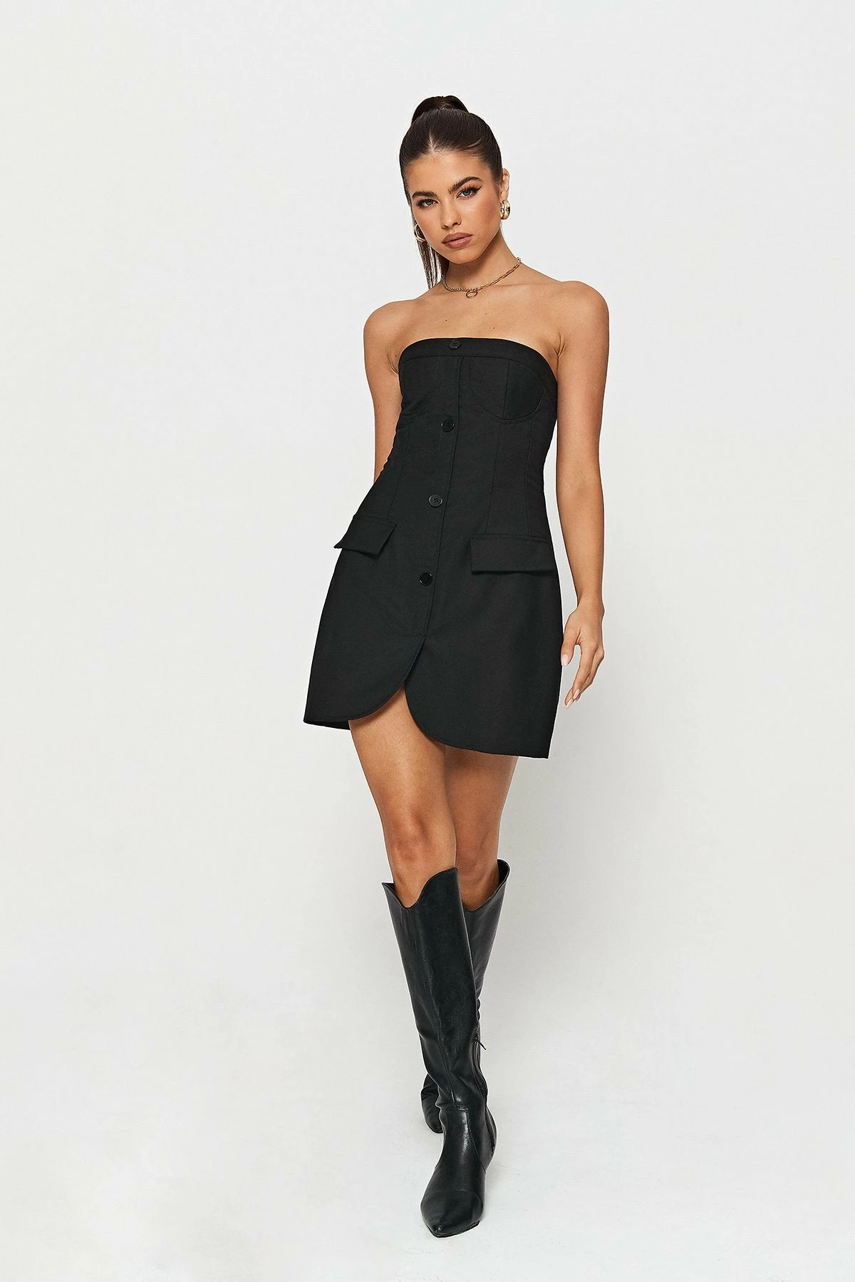 SOLADO Off Shoulder Button Front A-Line Mini Dress 3 SOLADO Off Shoulder Button Front A-Line Mini Dress - Image 3