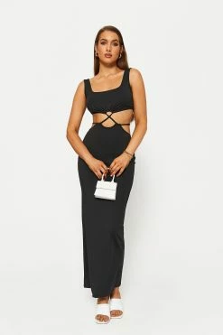 Solado Square Neck Cross Back Bodycon Maxi Dress