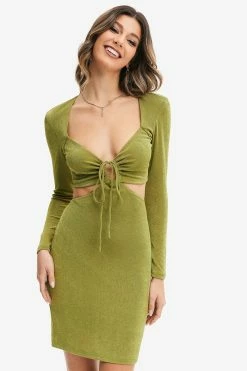 Solado Plunging Neck Cut Out Tie Front Mini Dress