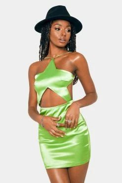 SOLADO Satin Halter Neck Cut Out Backless Mini Dress