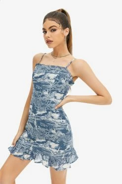 Solado Abstract Print Ruffle Cami Mini Dress