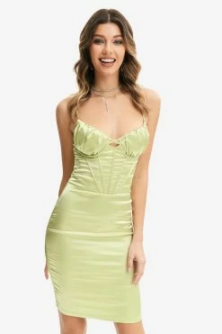 Solado Satin Ruched Boning Zipper Backless Mini Dress