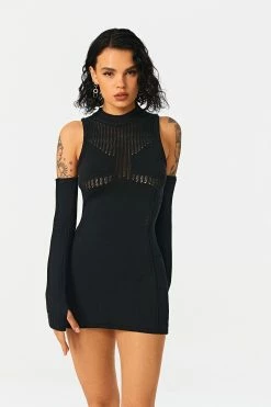 Alternative view of Solado Distressed Knitted Bodycon Mini Dress With Oversleeve