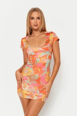 Solado U Neck Abstract Print Short Sleeve Mini Dress